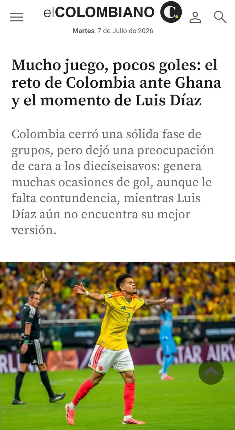 Jornal cobrando Luis Díaz — Luis Díaz Copa do Mundo