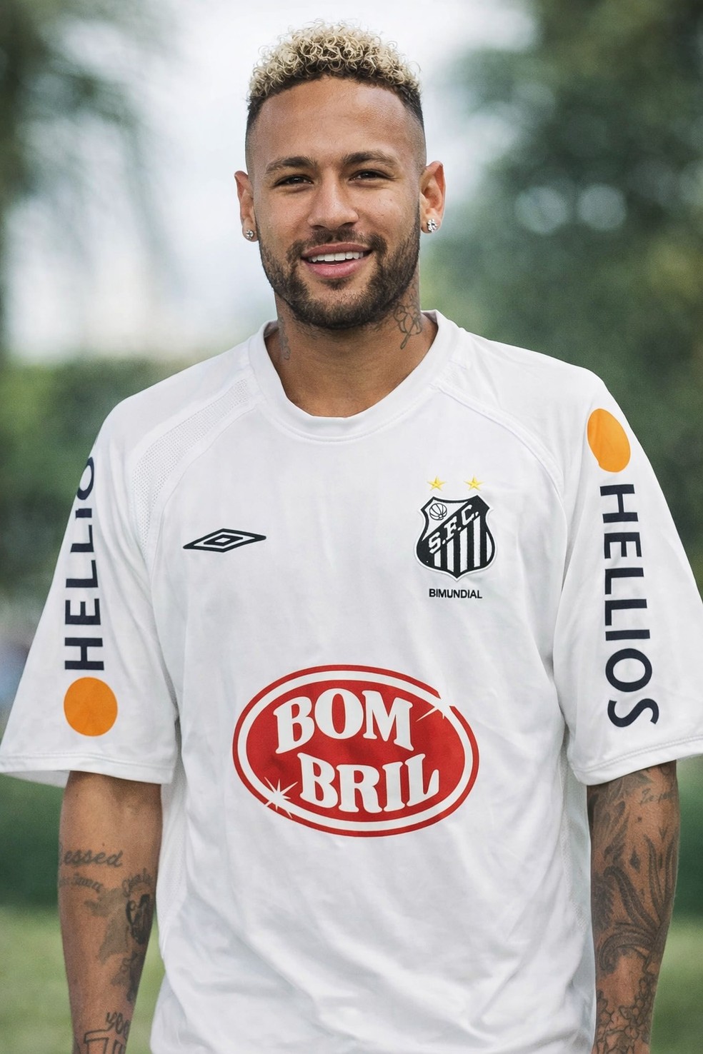 Neymar, em montagem feita por inteligência artificial, com uniforme do Santos de 2002 — Foto: Montagem, IA
