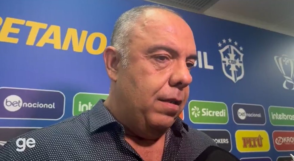 Marcos Braz concede entrevista após derrota do Flamengo em final da Copa do Brasil — Foto: Reprodução: TV Globo