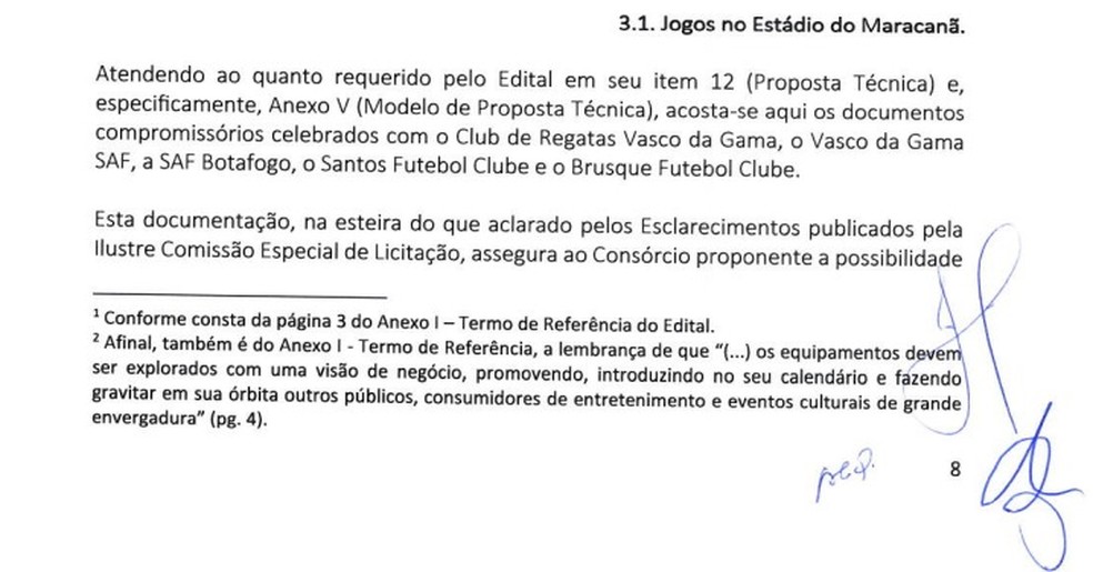 Vasco inclui a SAF do Botafogo no texto da documentação técnica — Foto: Reprodução