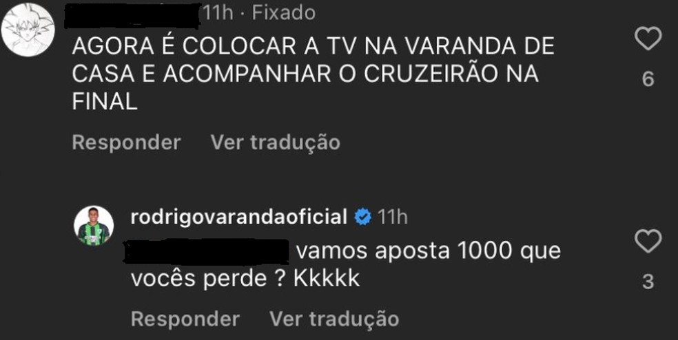 Rodrigo Varanda, do América-MG, responde torcedor do Cruzeiro nas redes sociais — Foto: Reprodução
