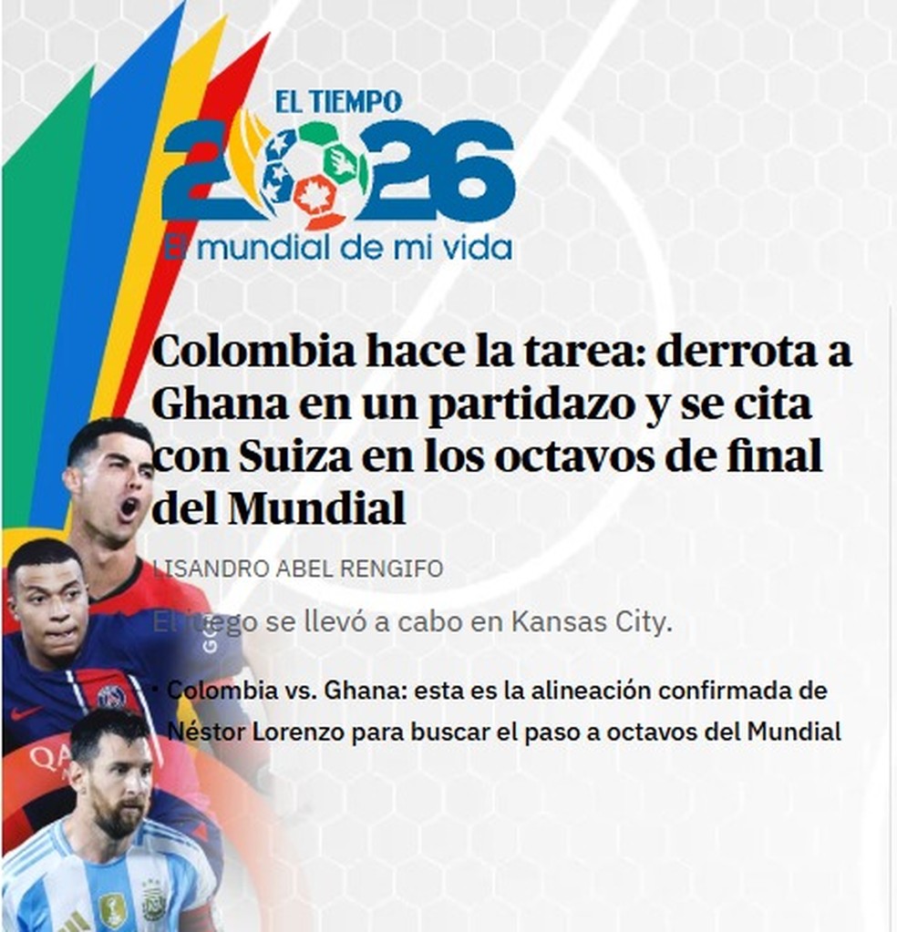 Jornal El Tiempo celebra classificação da Colômbia