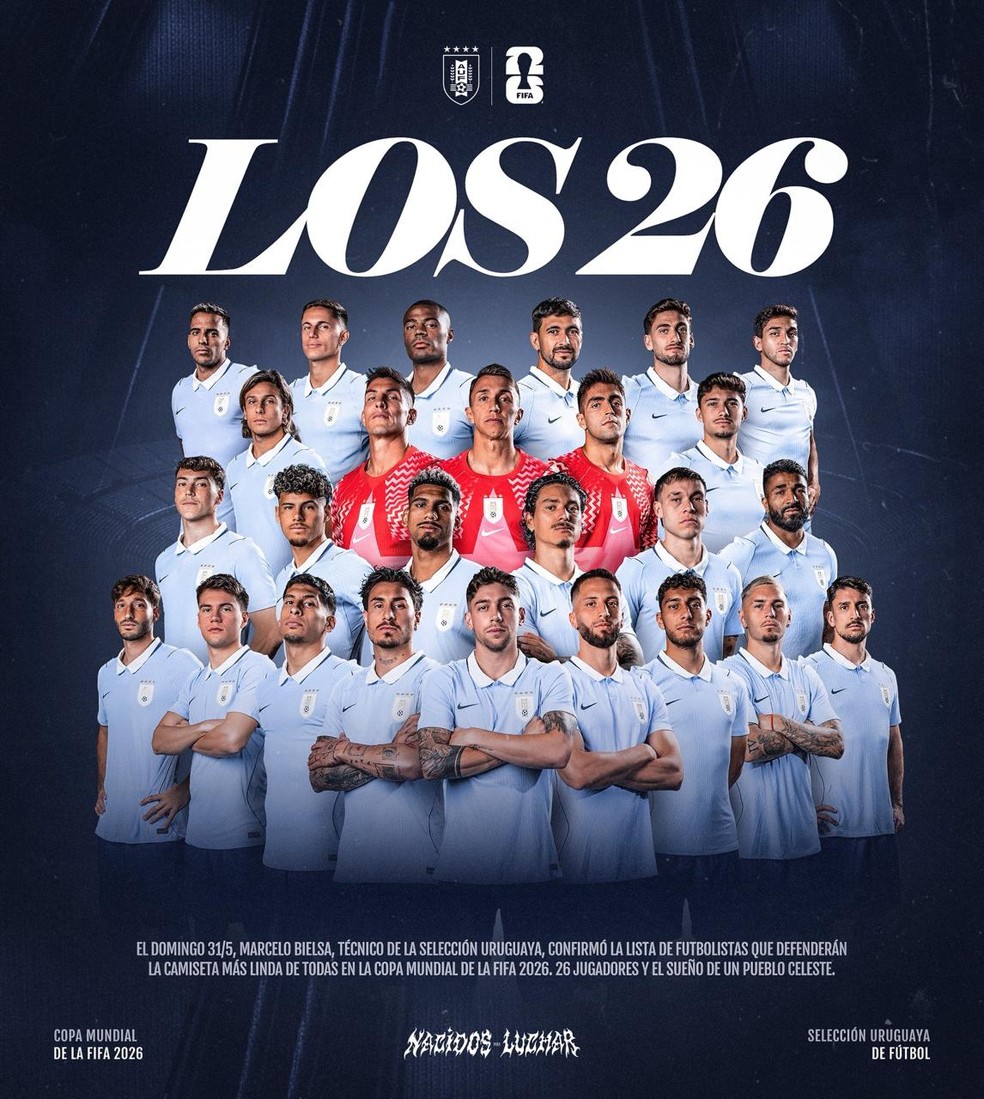 Uruguai divulga lista de convocados para a Copa do Mundo 2026 — Foto: @Uruguay