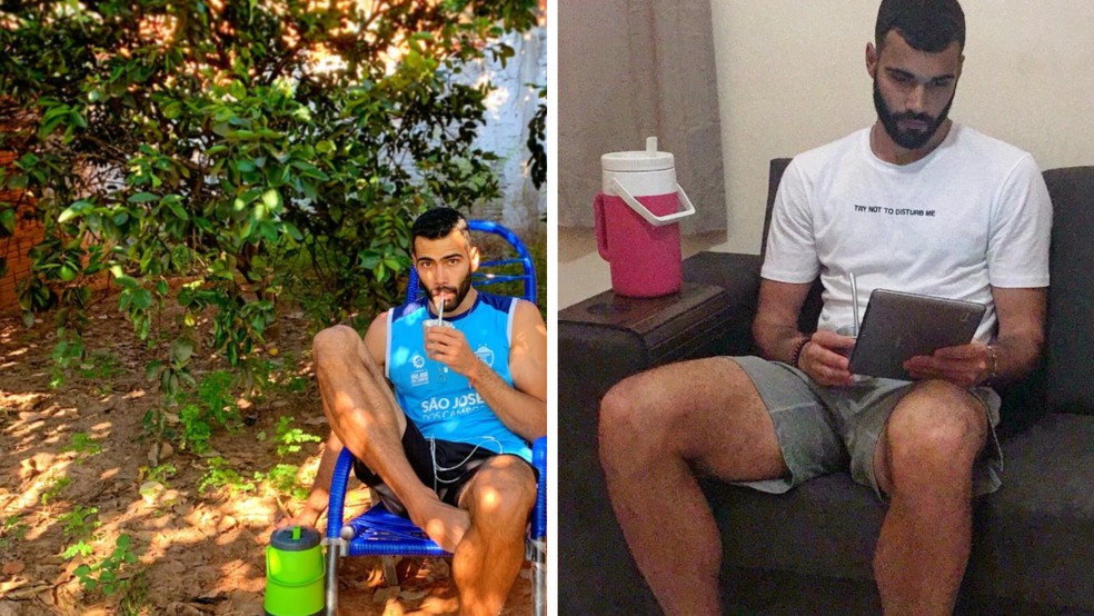Como sul-mato-grossense raiz, Deivid não abre mão de seus tereré. — Foto: Foto: ArquivoPessoal