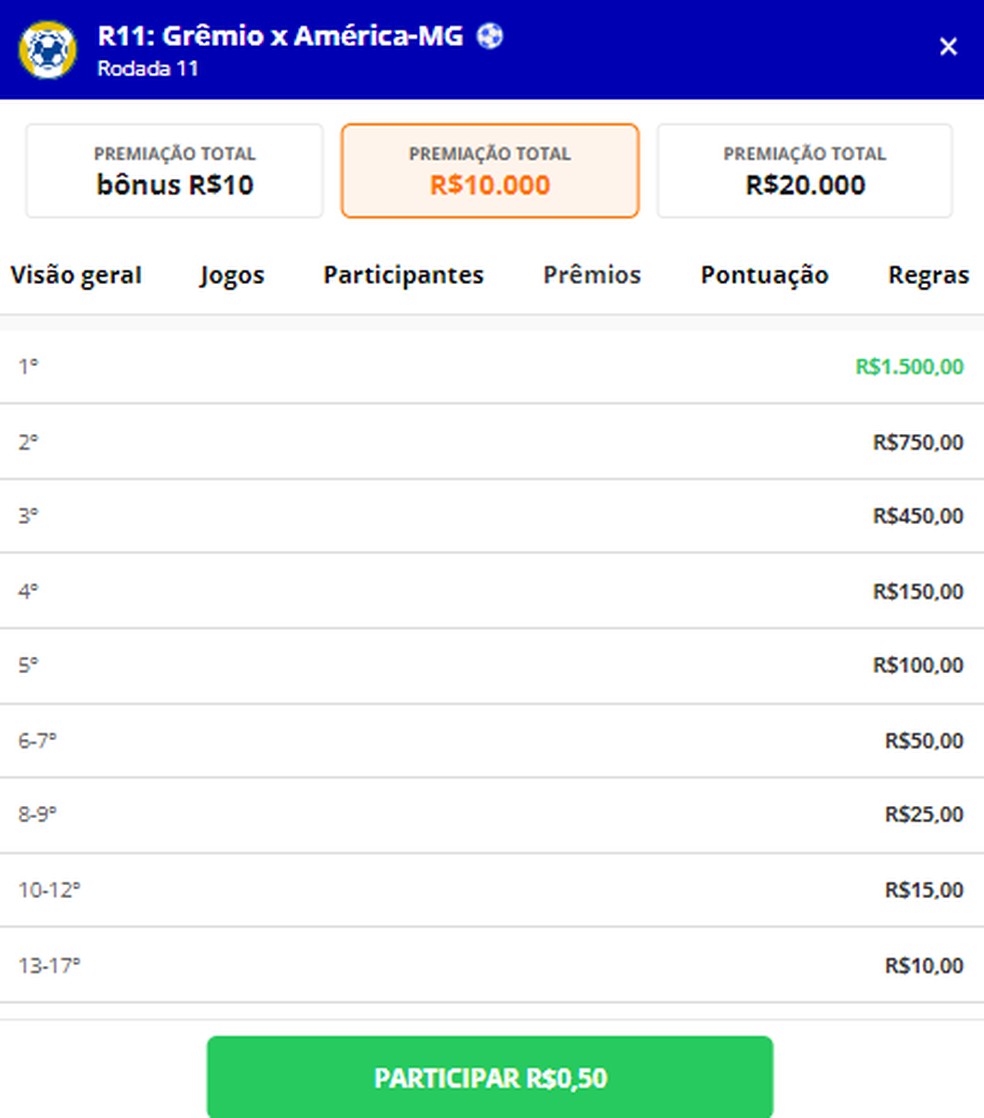R11: Gr&ecirc;mio x Am&eacute;rica-MG &mdash; Foto: Cartola Express