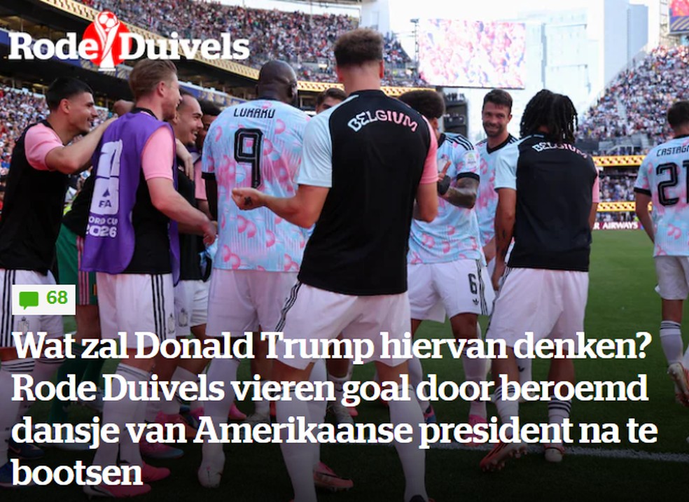 "O que Donald Trump vai achar disso? Diabos Vermelhos comemoram gol imitando a famosa dancinha do presidente americano", manchete do HLN — Foto: Reprodução/HLN