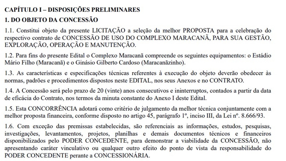 Concessão de 20 anos do Maracanã — Foto: Reprodução