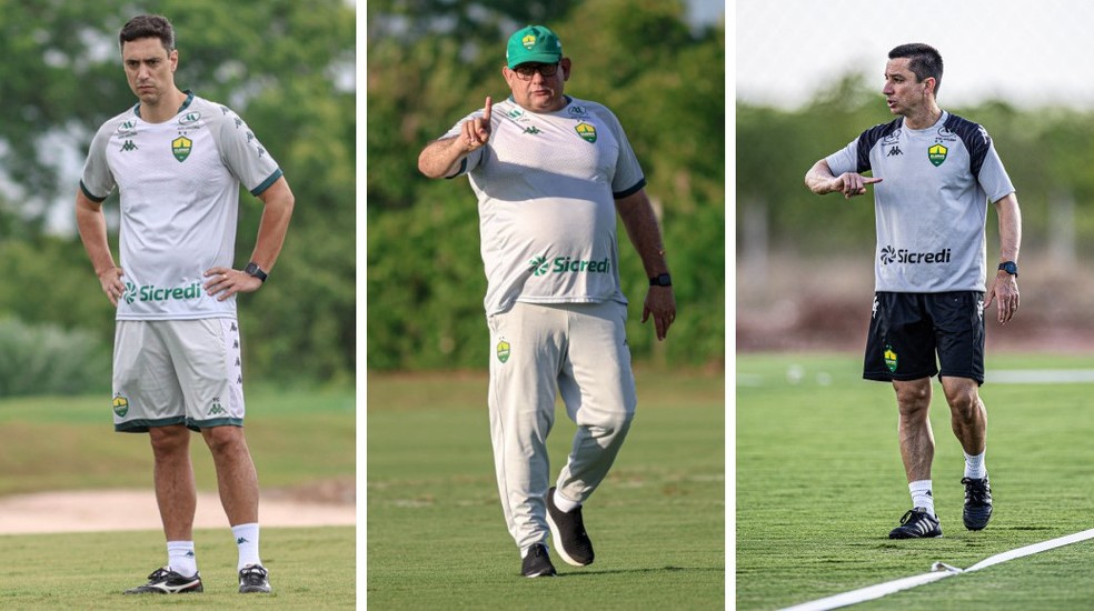 Técnicos Bernardo Franco, Guto Ferreira e Eduardo Barros: três técnicos no Cuiabá em 2025 — Foto: AssCom Dourado