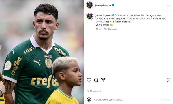 Piquerez destaca importância de coragem após pênalti perdido no Palmeiras