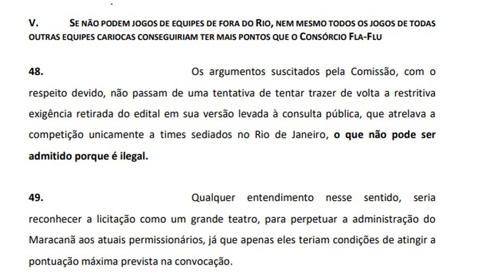 Parte do recurso dos vascaínos contra a dupla Fla-Flu — Foto: Reprodução