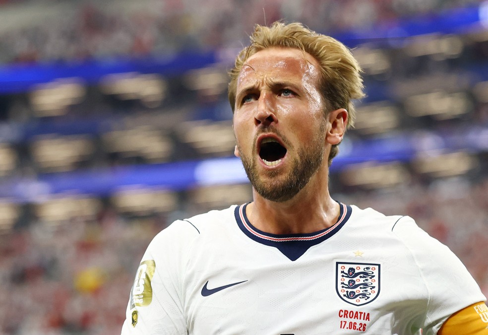 Harry Kane comemora em Croácia x Inglaterra — Foto: Reuters