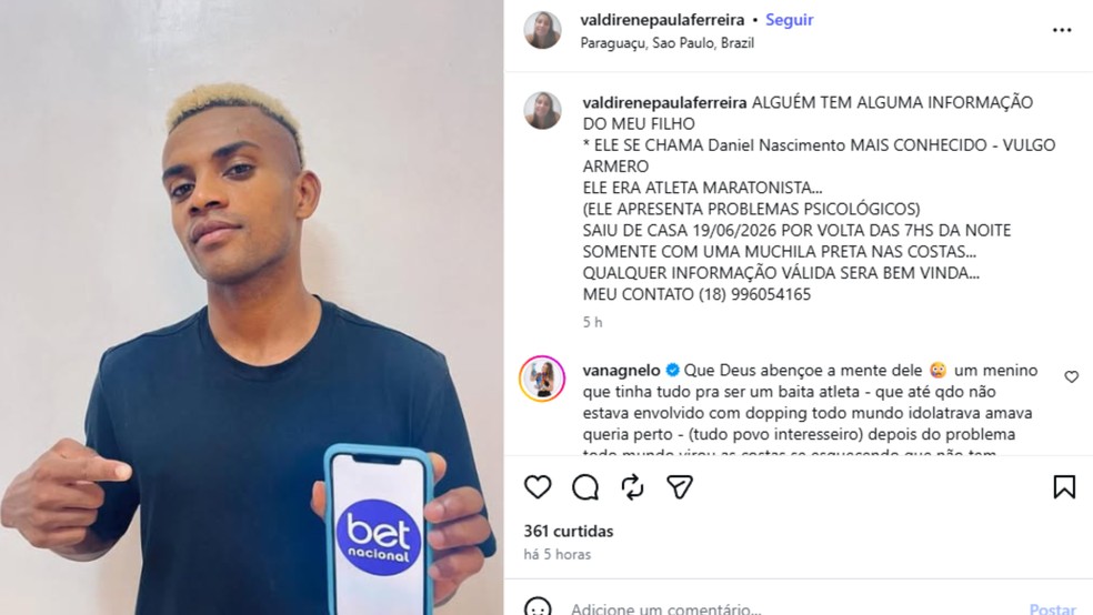 Maratonista Daniel Nascimento está desaparecido desde 19 de junho, diz família — Foto: Reprodução/ Instagram