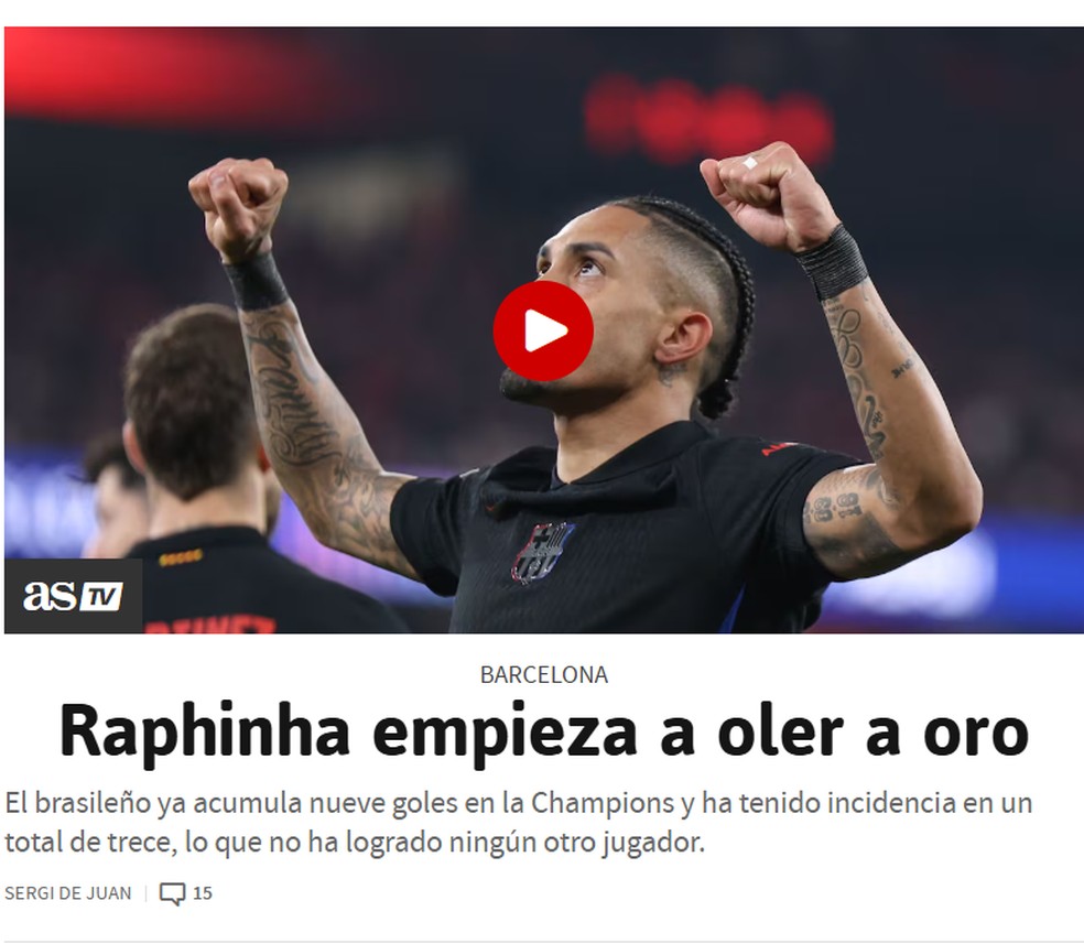 Jornal "As" coloca Raphinha como candidato à Bola de Ouro — Foto: Reprodução