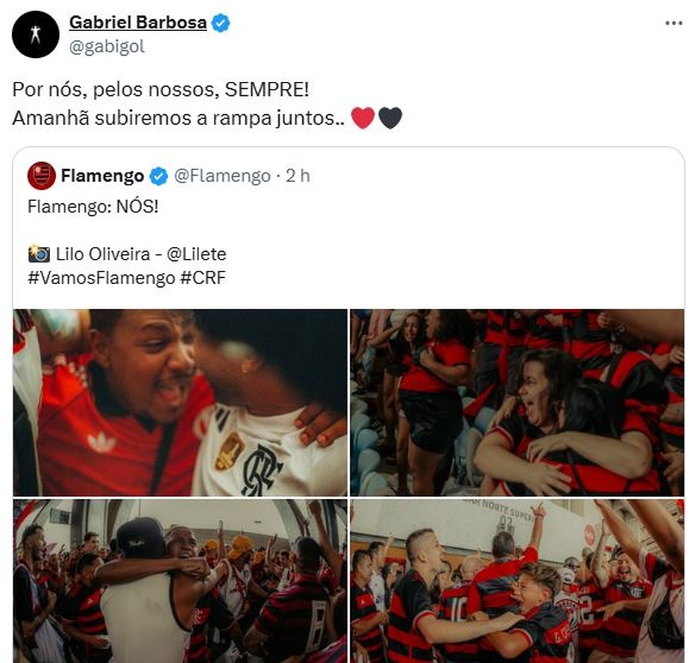 Gabigol posta Flamengo torcida — Foto: Reprodução