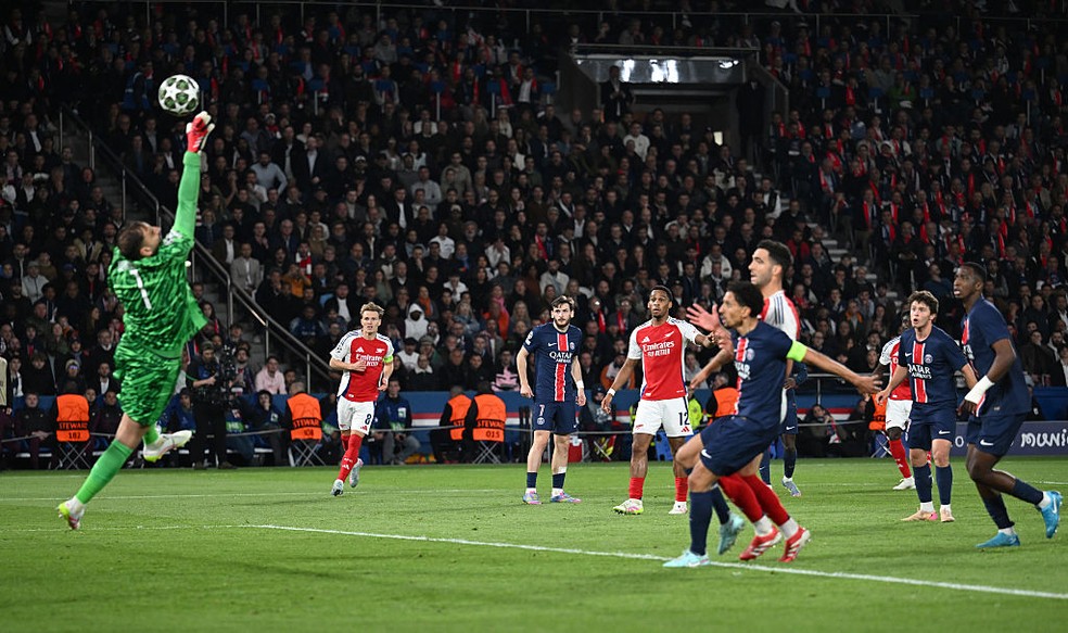 Donnarumma faz grande defesa contra o Arsenal — Foto: Getty Images