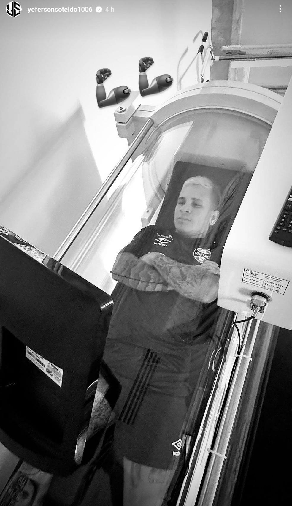 Soteldo em recuperação no Grêmio — Foto: Reprodução/Instagram