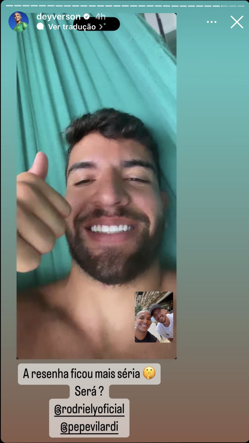 Deyverson conversa com Pepê — Foto: Reprodução Instagram