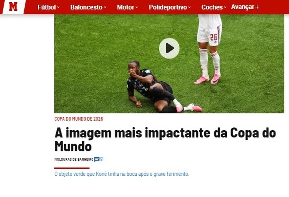 Imprensa internacional repercute lesão grave de Ismaël Koné — Foto: Reprodução
