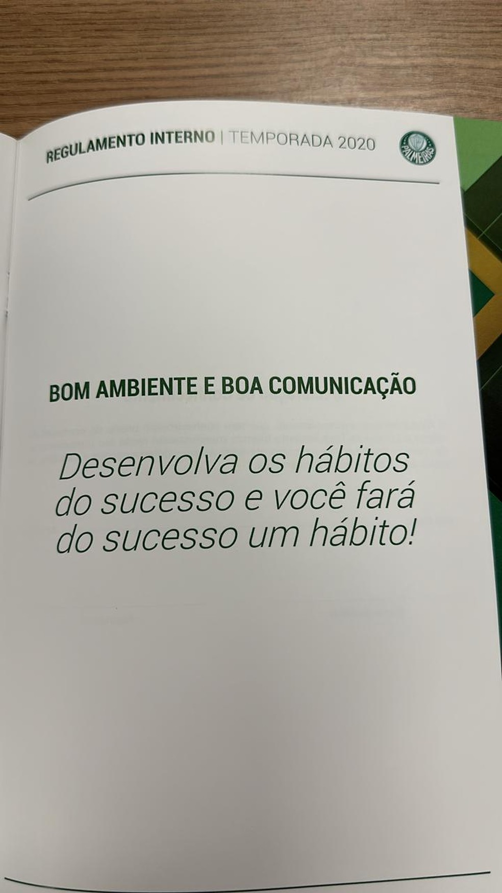 Frases no regulamento interno do Palmeiras para 2020 — Foto: Reprodução
