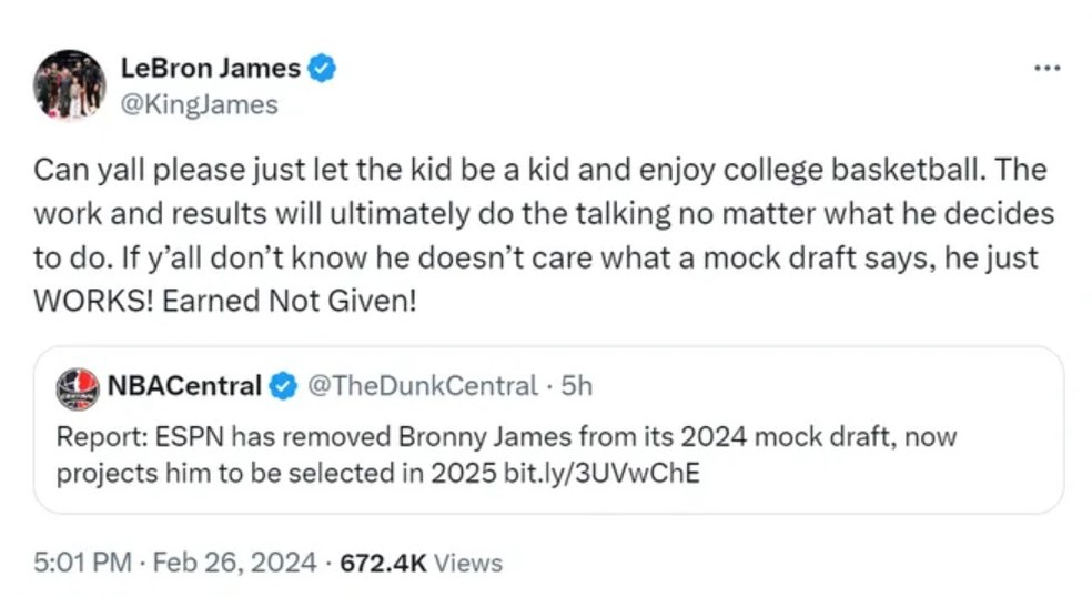 LeBron James se irrita com publicações sobre seu filho — Foto: Reprodução/Twitter