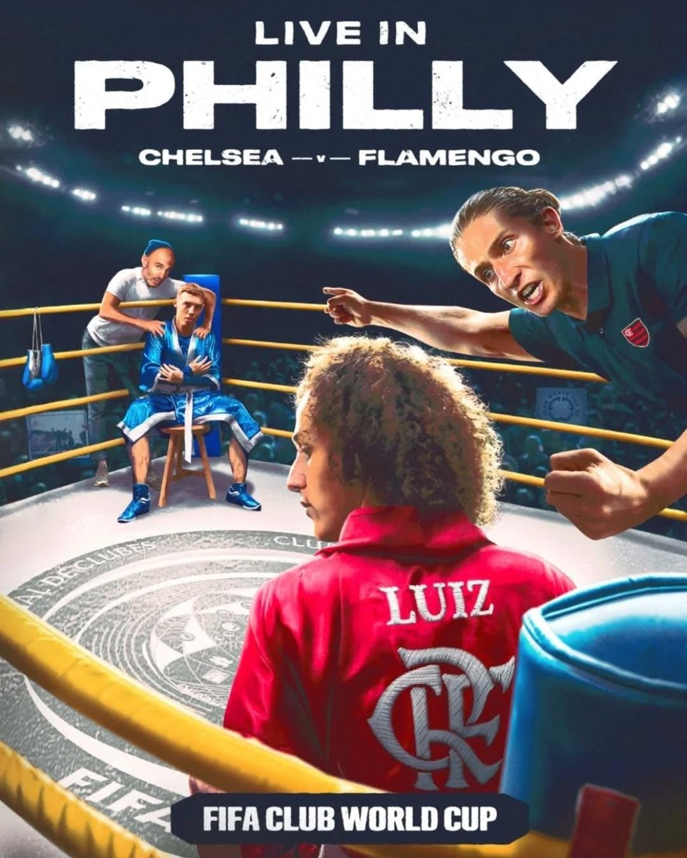 Cartaz da Fifa para promover Flamengo x Chelsea com David Luiz — Foto: Divulgação / Fifa