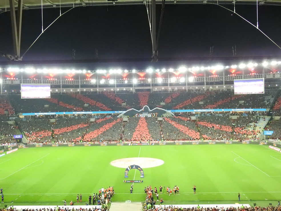 Mosaico do Flamengo antes de o urubu ser erguido — Foto: Fred Gomes