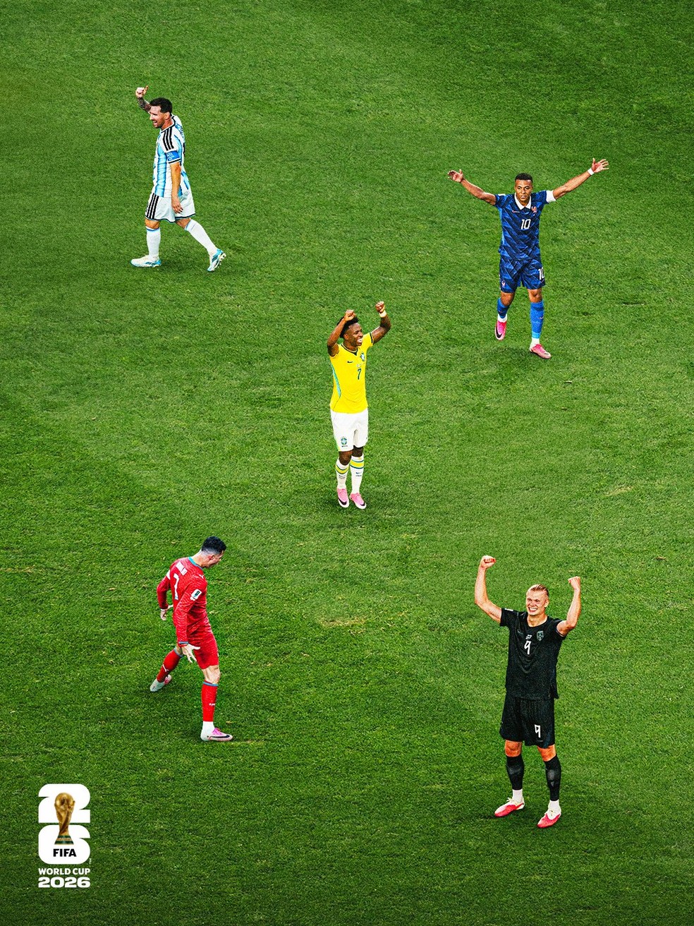 Postagem feita pela Fifa com Messi, Vini Jr., CR7, Haaland e Mbappé — Foto: Reprodução