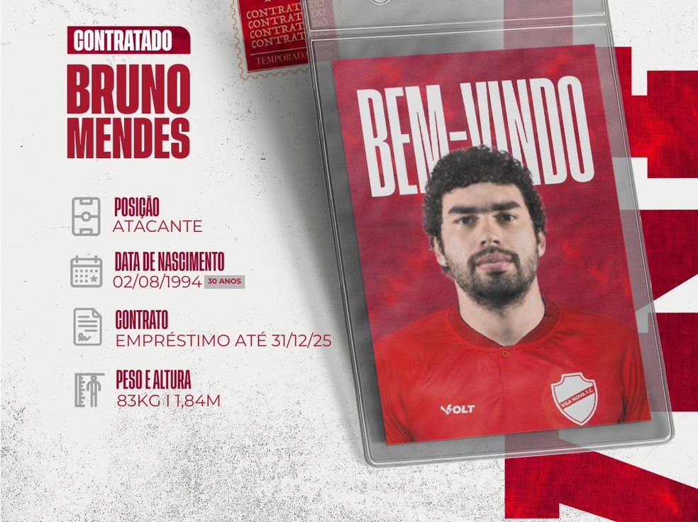 Vila Nova oficializa contratação do atacante Bruno Mendes — Foto: Comunicação / Vila Nova F.C.
