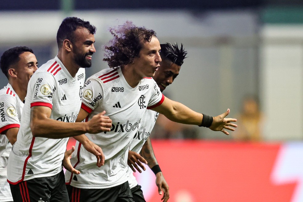 David Luiz comemora gol de falta pelo Flamengo — Foto: Gilson Lobo/AGIF