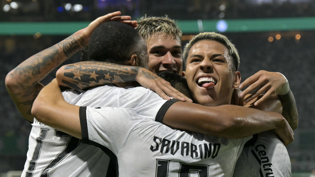 Jogadores do Botafogo comemoram gol de Savarino contra o Palmeiras