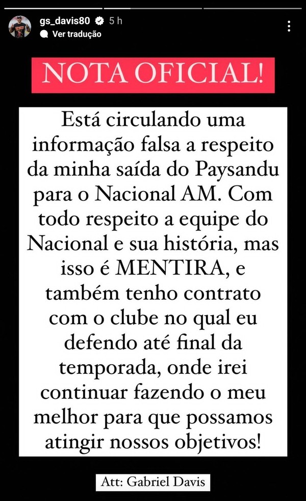 Joguei muito contra o Paysandu, sei da dificuldade devido a torcida, diz  Gabriel Davis em sua apresentação, paysandu