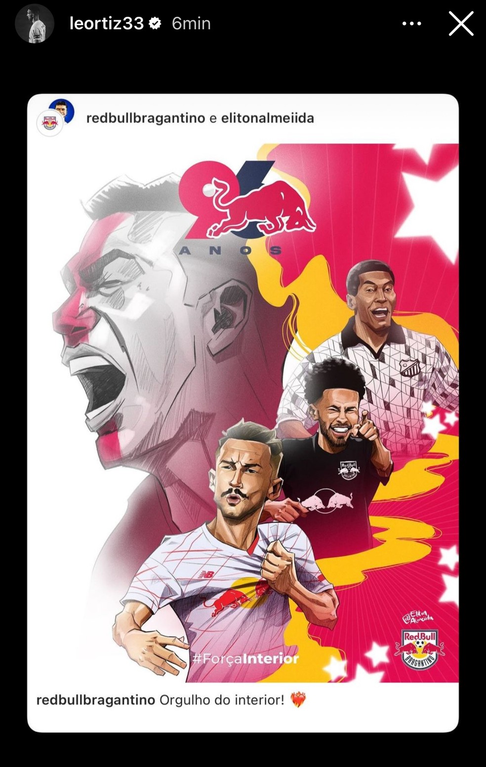Léo Ortiz compartilha imagem divulgada pelo Bragantino — Foto: Reprodução/Instagram