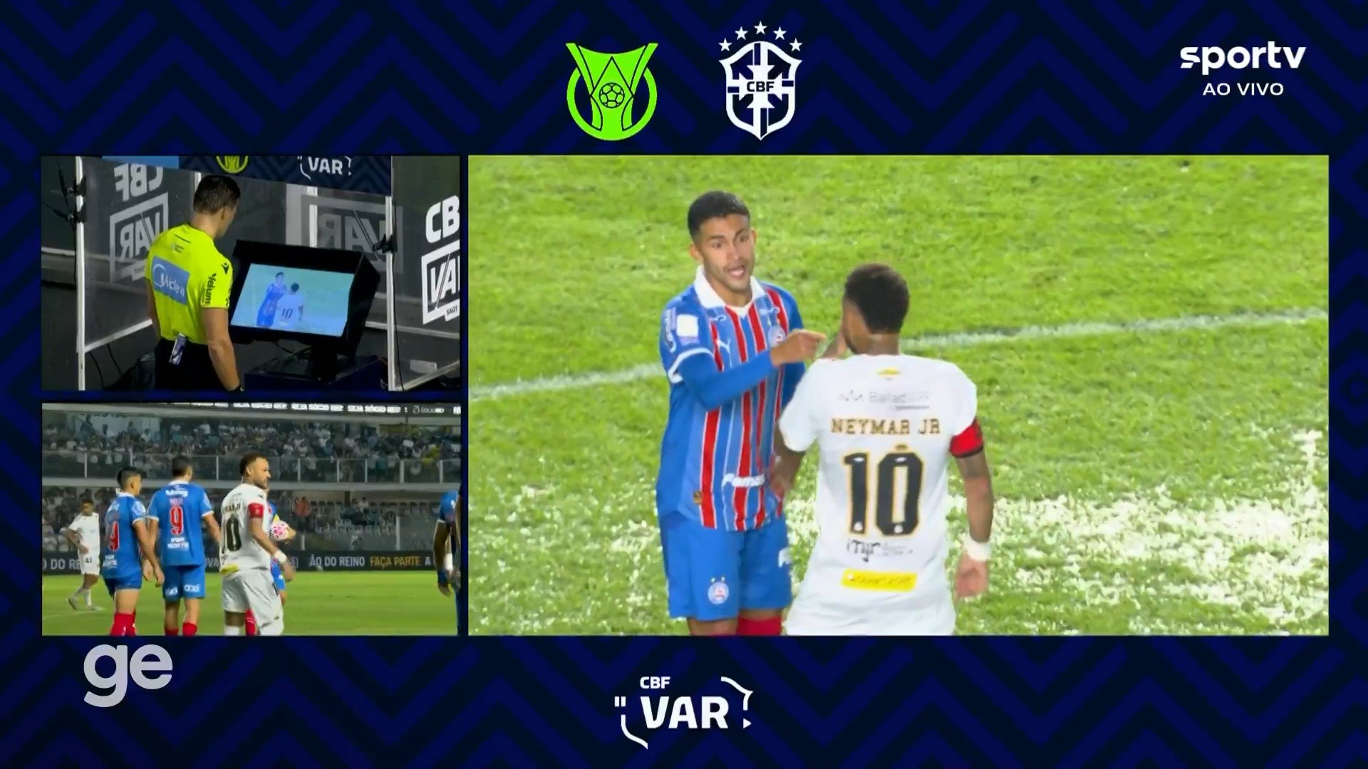 Neymar põe a mão na boca durante discussão em Santos x Bahia e é expulso pela lei Vini Jr
