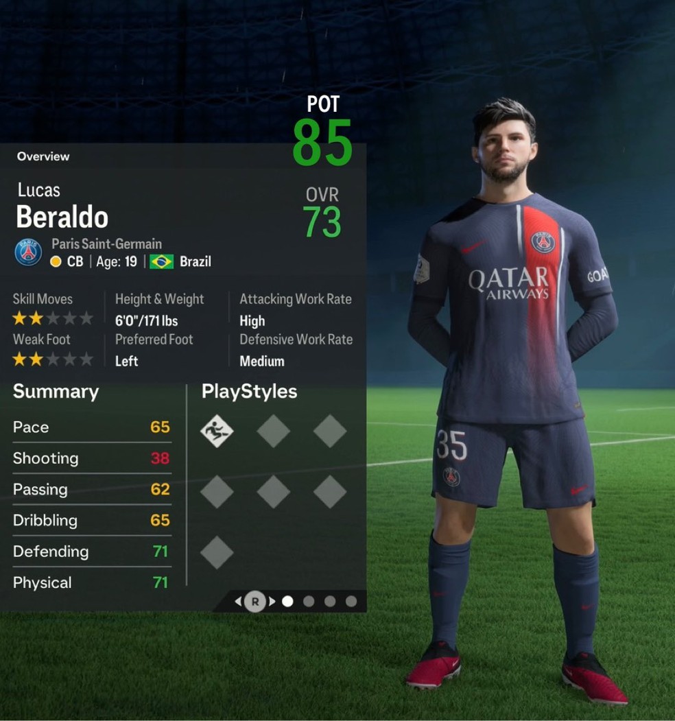 Informações do Beraldo no EA FC 24 ? Foto: Reprodução/FCG