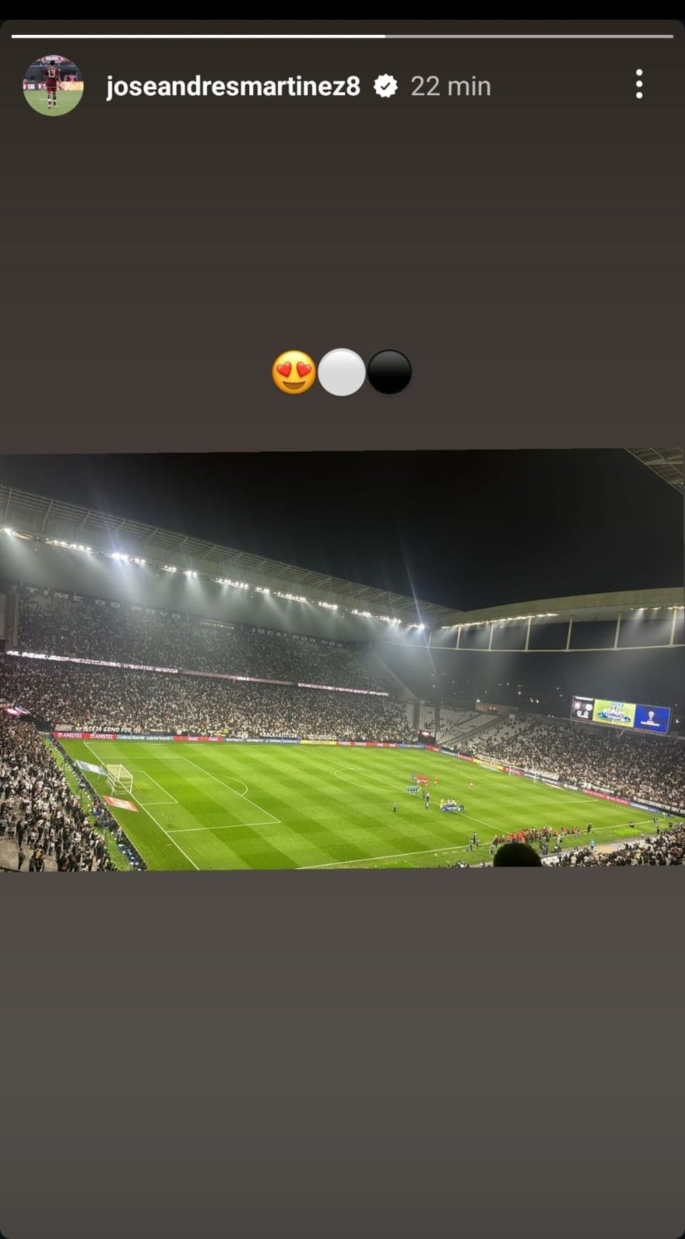 Martínez esteve na Neo Química Arena e prestigiou o jogo do Corinthians — Foto: Reprodução/Instagram