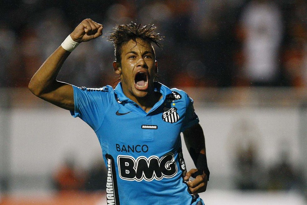 Neymar comemora gol do Santos contra o Corinthians na Copa Conmebol Libertadores da América de 2012 — Foto: Ricardo Saibun/Divulgação Santos FC