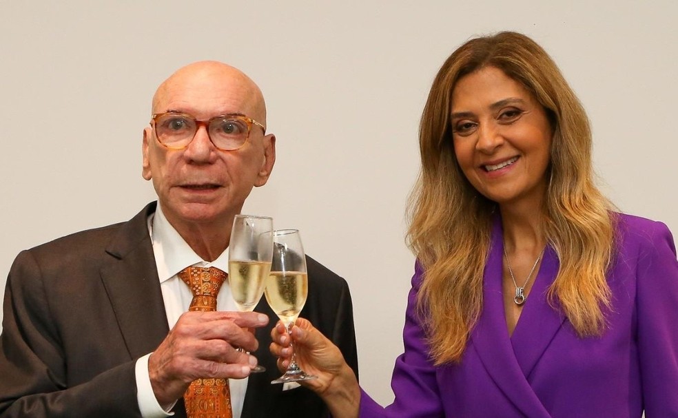 Jose Roberto Lamacchia e Leila Pereira, presidente do Palmeiras — Foto: Cesar Greco/Palmeiras