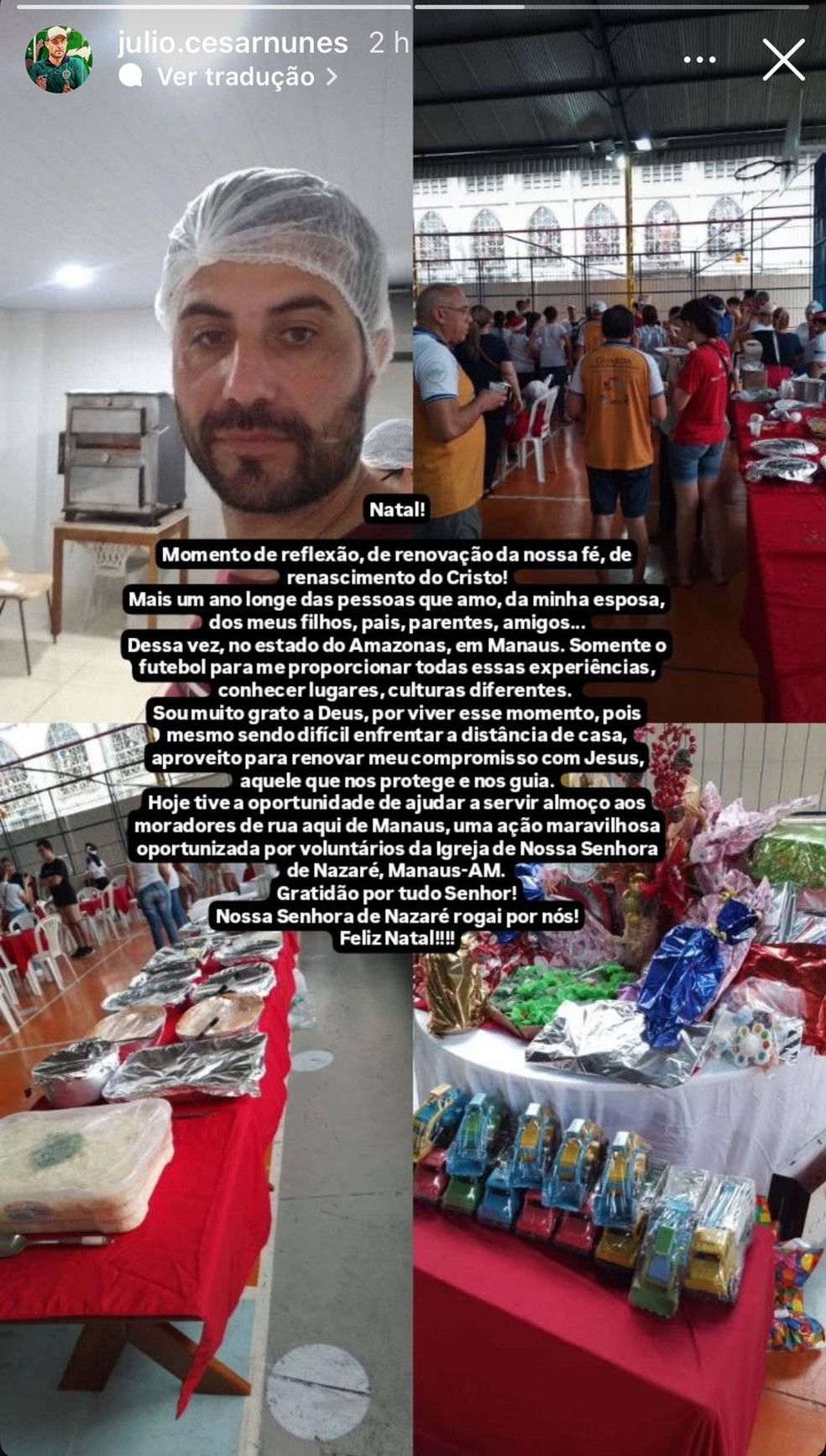 Em sua rede social, técnico destacou que a ação é uma forma de renovar a fé em Cristo. — Foto: Redes Sociais