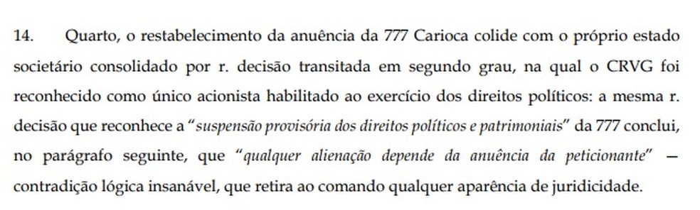 Trecho do documento do Vasco - intervenção na SAF
