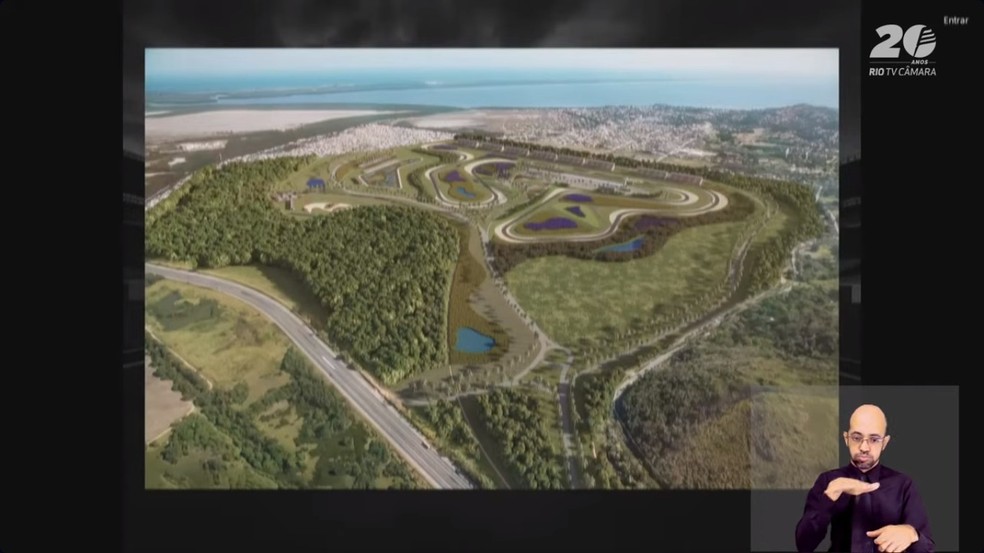 Imagem simula projeto de Autódromo em Guaratiba, Zona Oeste do Rio de Janeiro — Foto: Reprodução/Câmara do Rio de Janeiro