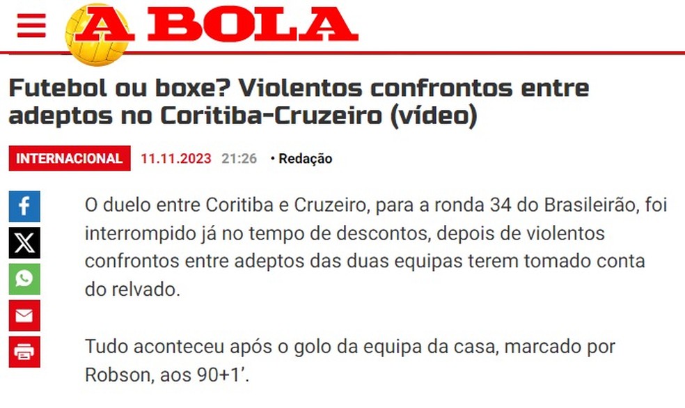 Coritiba x Cruzeiro: briga generalizada entre torcidas interrompe