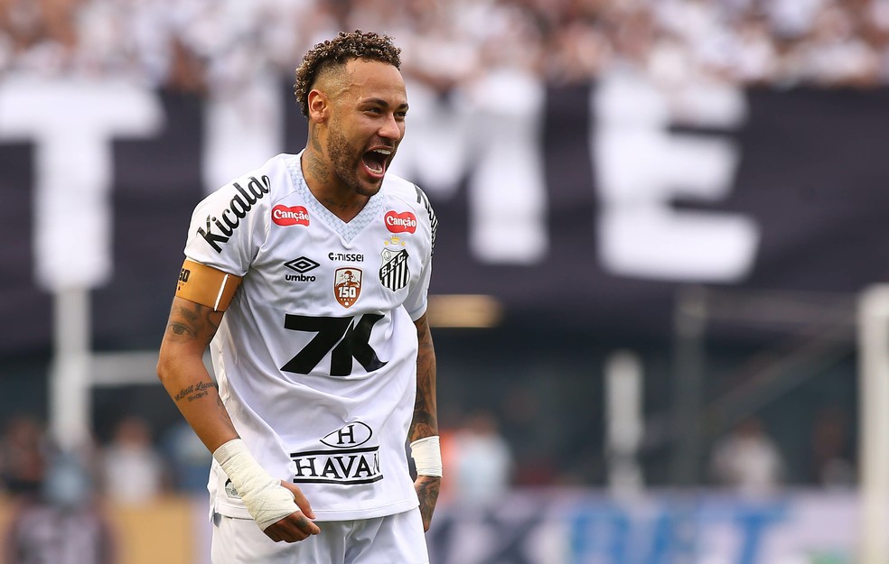 Neymar comemora gol do Santos contra o Cruzeiro — Foto: Mauricio De Souza/AGIF