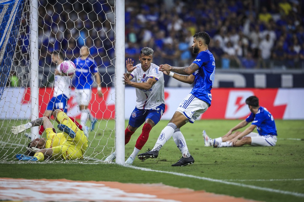 Lucho Rodríguez comemora empate do Bahia contra o Cruzeiro — Foto: Rafael Rodrigues / EC Bahia