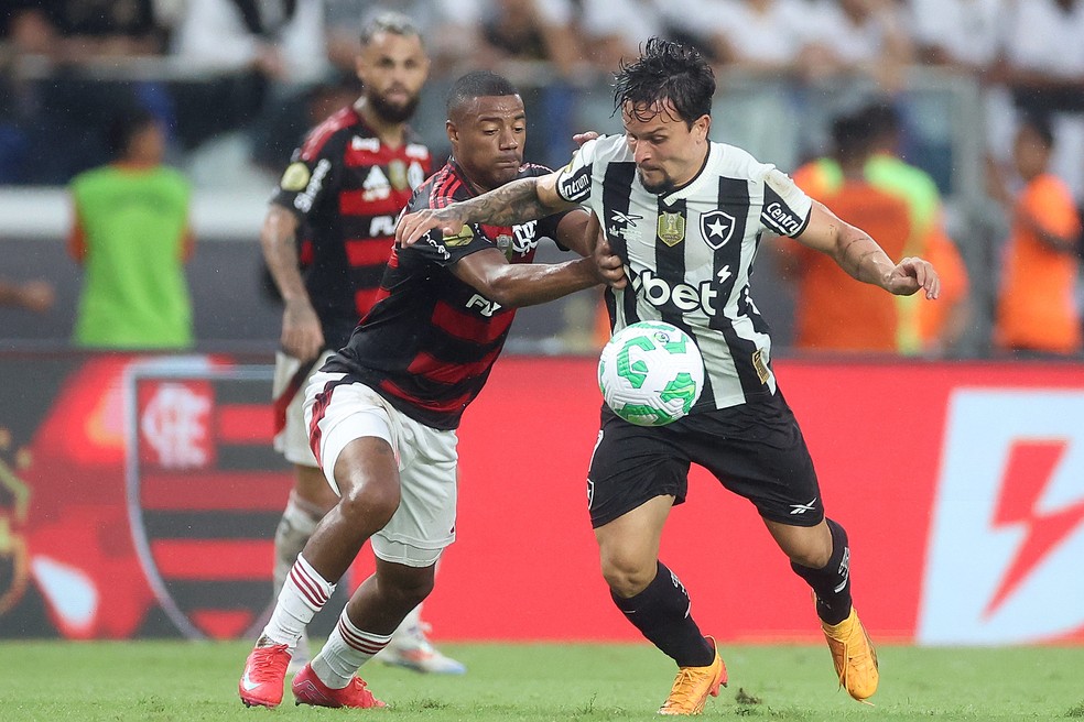 Artur e De La Cruz em ação em Botafogo x Flamengo — Foto: Vitor Silva/Botafogo