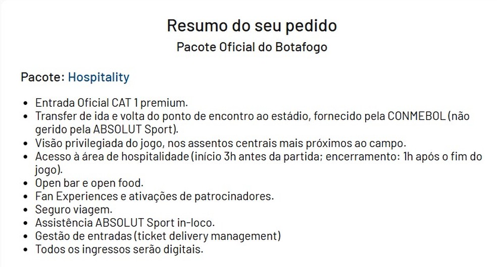 Simulação de pacote para Botafogo x Atlético-MG — Foto: Reprodução