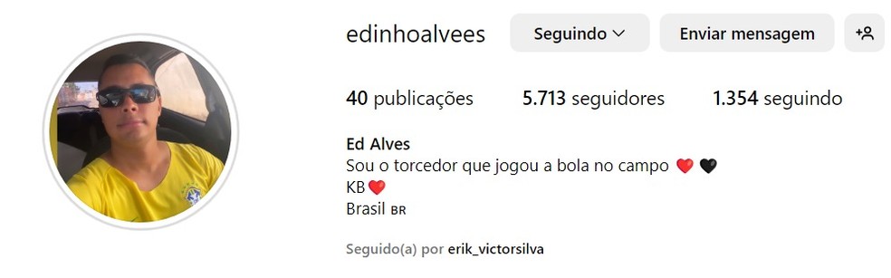 Edinho mudou sua bio no Instagram após jogo do Flamengo