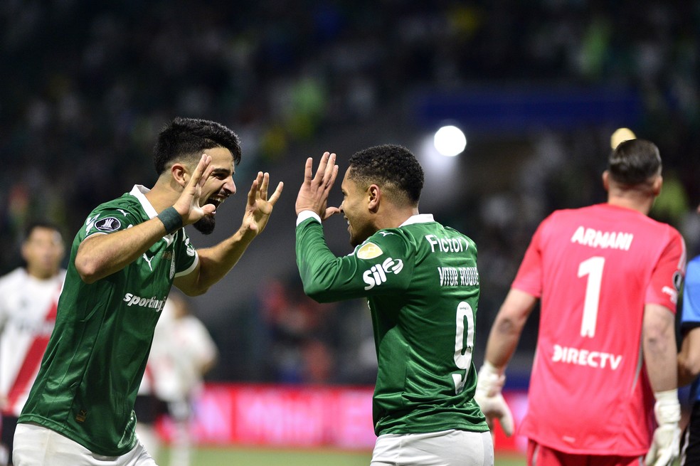 Gol de Vitor Roque em Palmeiras x River Plate  Foto: Marcos Ribolli