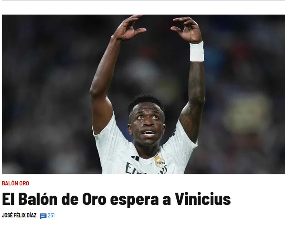 Jornal "Marca" coloca Vinicius Junior como favorito à Bola de Ouro — Foto: Reprodução
