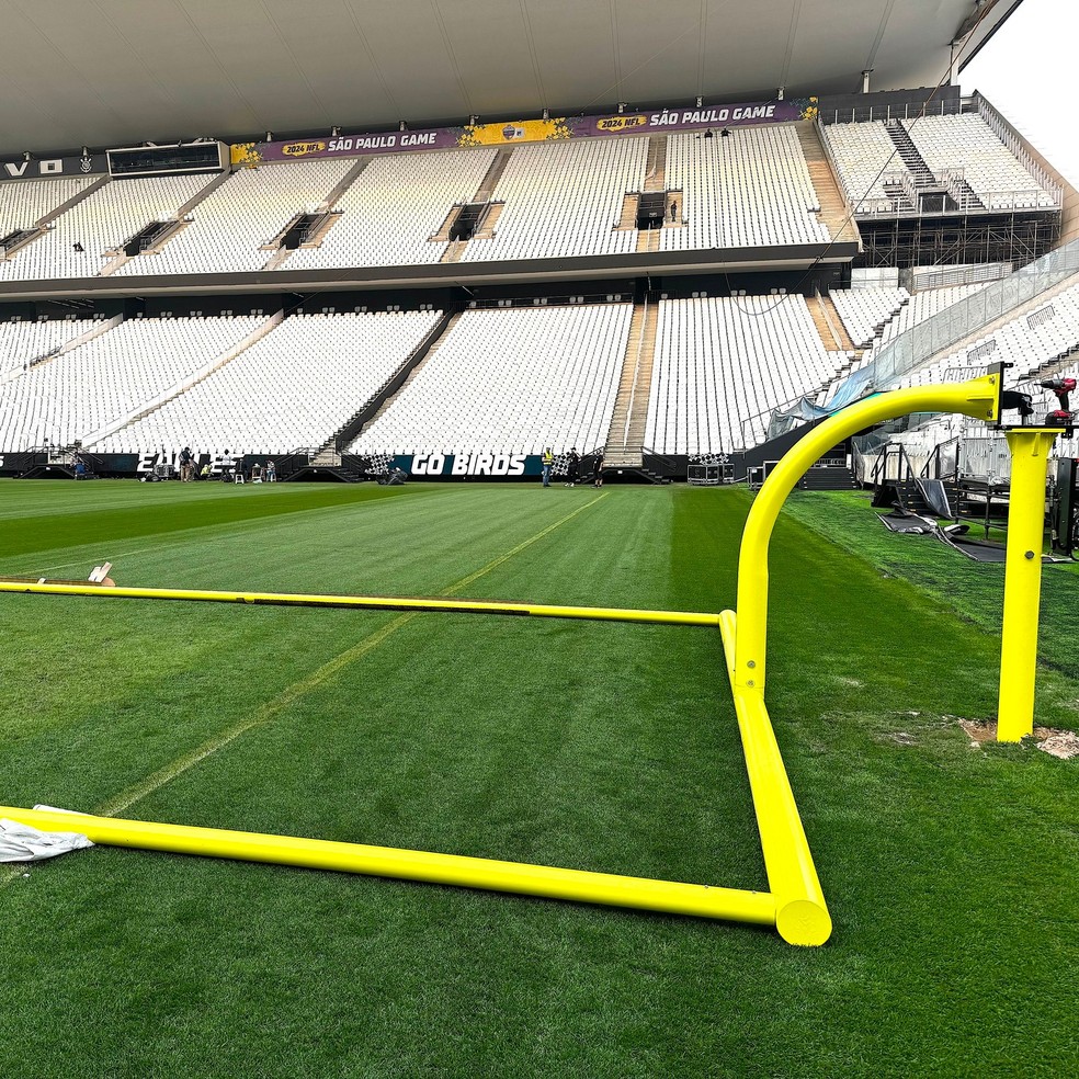 Neo Química Arena, do Corinthians, é preparada para receber jogo da NFL — Foto: Reprodução