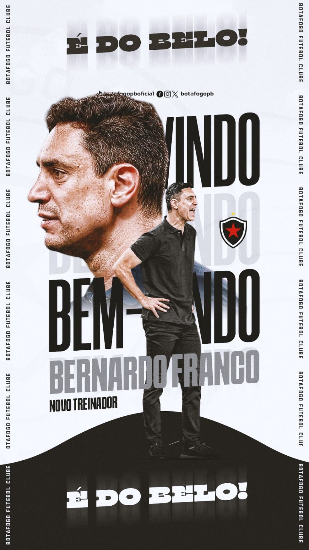 Botafogo-PB anuncia a contratação do técnico Bernardo Franco — Foto: Divulgação/Botafogo-PB